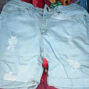 Light Blue Distressed Denim Shorts
